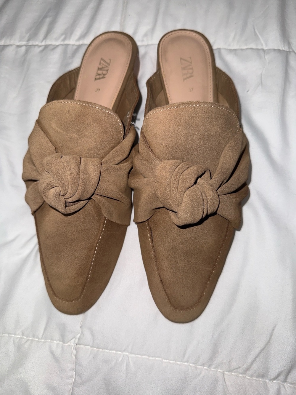 Zara Brown Knotted Suede Mule Slip-Ons